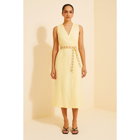 MON RENN ACACIA SLEEVELESS WRAP MIDI DRESS - LEMON Yellow size S NWT $249 - Picture 1 of 5